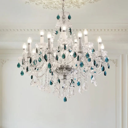 ثريا كريستال زرقاء من DecorBites™: مصابيح معلقة فاخرة E14 لغرفة المعيشة وغرفة النوم