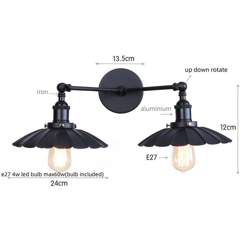 DecorBites™ Industrial Retro LED Wall Lamp with Two Heads and Pull Chain Switch