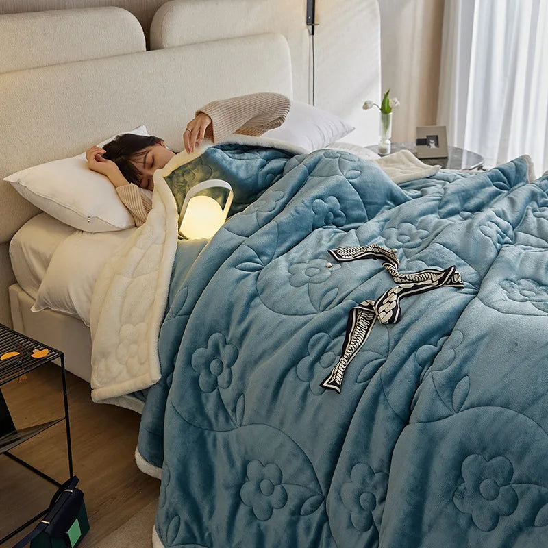 Manta de sofá DecorBites™ de lana de cordero de tres capas, acogedora, para decoración de otoño e invierno