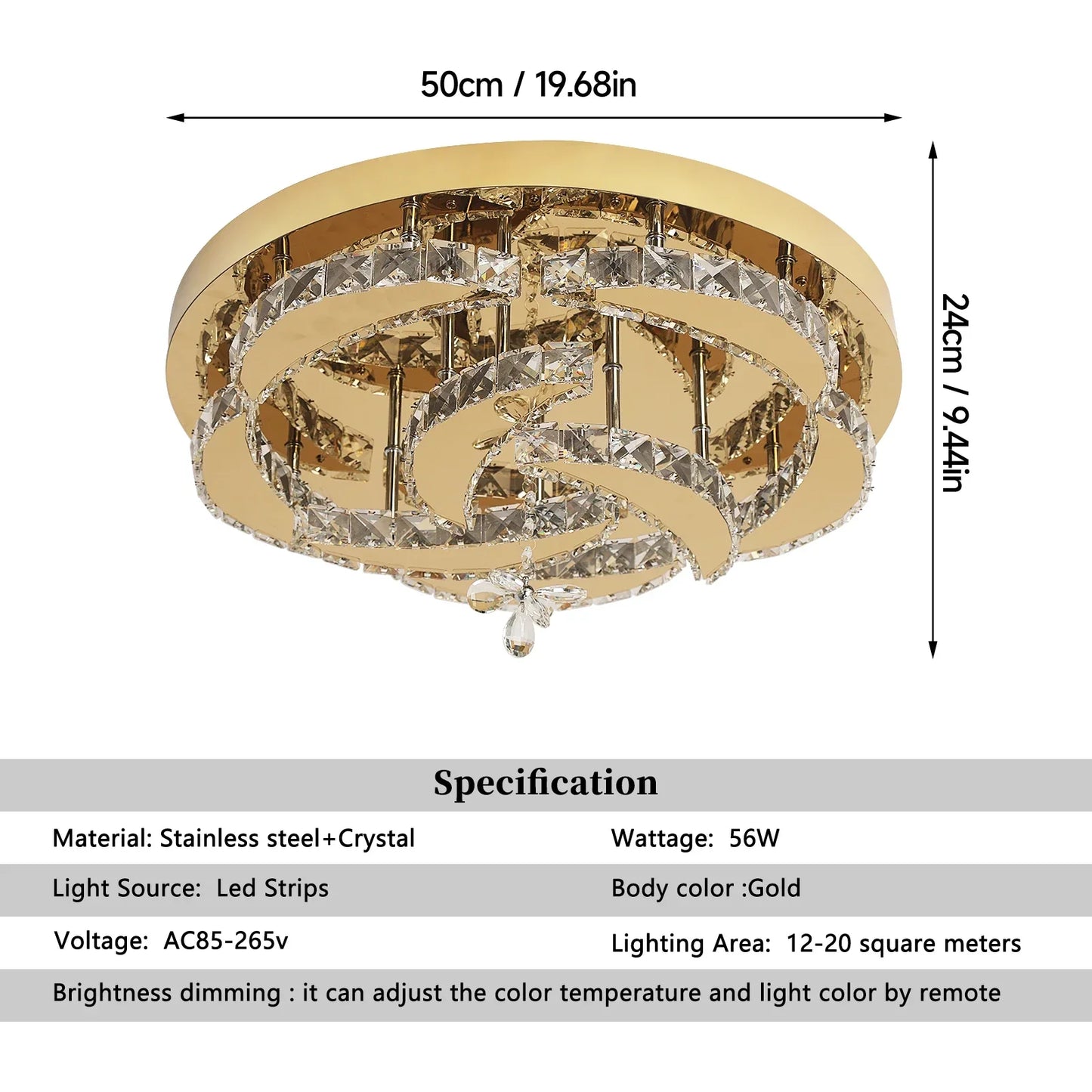 DecorBites™ Crystal Drop Chandelier Ceiling Light with RC Dimming for Modern Home Decor