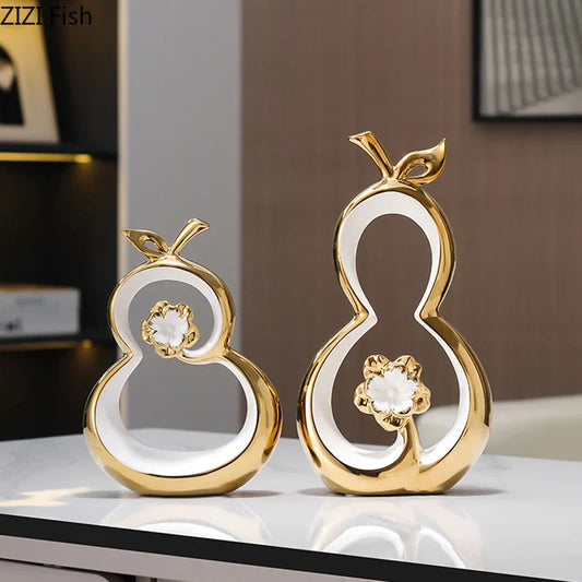 DecorBites™ Golden Gourd Ceramic Sculpture Desk Decoration Modern Room Aesthetic Decor