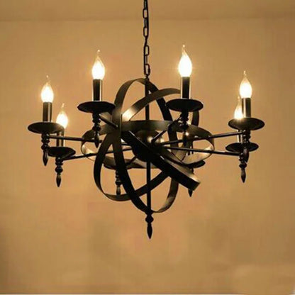 DecorBites™ Iron Chandelier: Retro Industrial Globe Lighting for Living Room, Kitchen, Dining Room