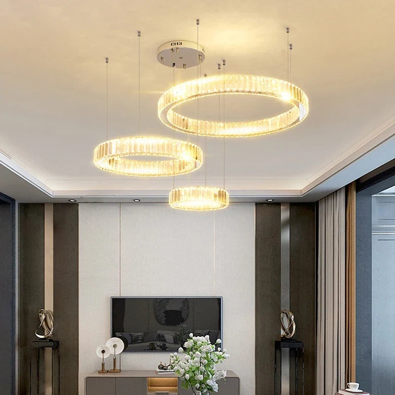 Modern Crystal Ring Pendant Chandelier In Gold Or Silver
