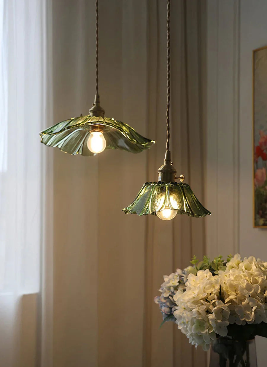 DecorBites™ Japanese Sunflower Glass Pendant Lights Modern Brass Hanglamp Fixture