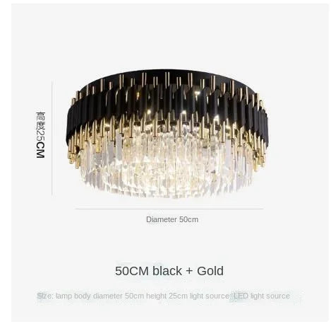 DecorBites™ Gold Black Crystal Ceiling Chandeliers: Modern LED Round Kitchen Pendant Lamps for Home Lighting