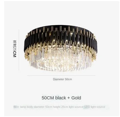 DecorBites™ Gold Black Crystal Ceiling Chandeliers: Modern LED Round Kitchen Pendant Lamps for Home Lighting