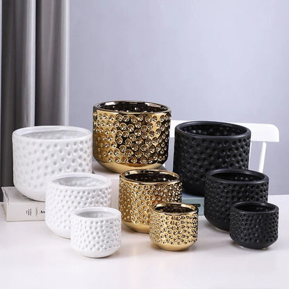 DecorBites™ Gold Ceramic Flower Pot Succulent Vase Terrarium Plant Pots for Home Balcony Decor