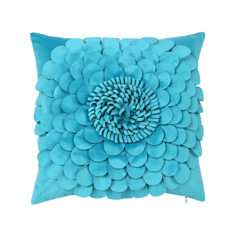 Funda de cojín DecorBites™ 3D azul floral de terciopelo 30x50/45x45 cm - Funda de almohada pequeña con margarita y girasol