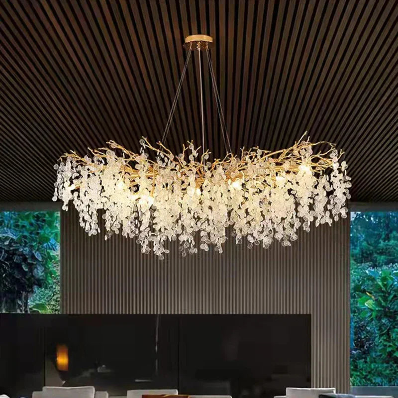 DecorBites™ Gold Aluminium Crystal Chandelier for Elegant Dining Room Lighting