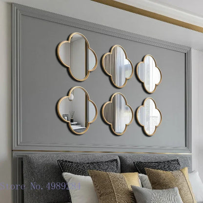 DecorBites™ Golden Border Geometric Plum Flower Mirror Wall Decoration