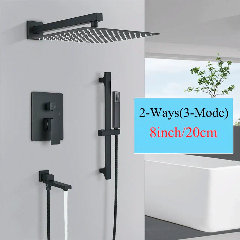 DecorBites™ Black Rainfall Shower Faucets with Slider Bar and Embedded Mixer