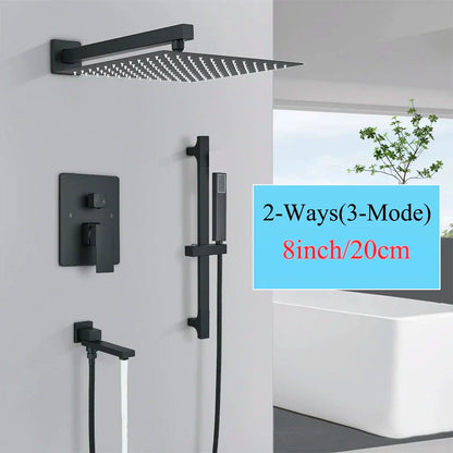DecorBites™ Black Rainfall Shower Faucets with Slider Bar and Embedded Mixer