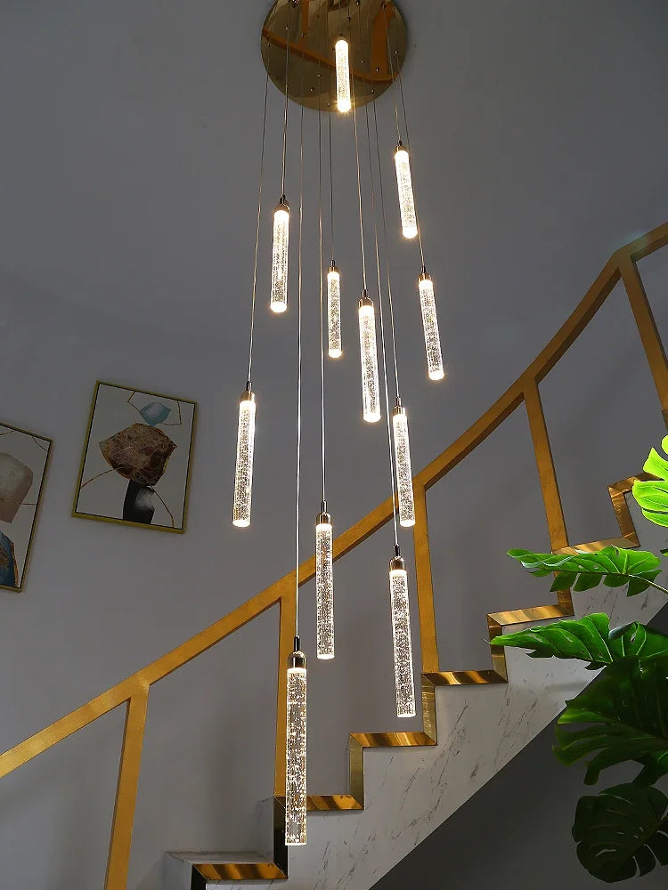 DecorBites™ Crystal LED Chandelier | Modern Pendant Light for Staircase & Living Room