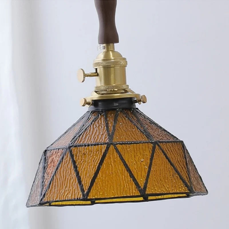 مصباح معلق قابل للتعديل LED من DecorBites™ مصنوع من خشب الجوز والزجاج الكهرماني