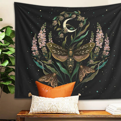 Decobites Death's Head Tapestry Wall Hanging Moon Flower Trippy Carpet Dorm Room Decor