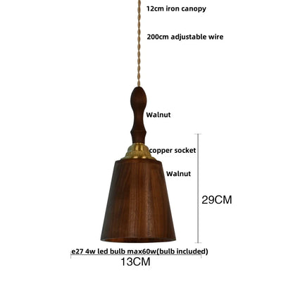 DecorBites™ LED Pendant Lamp: Japan Style, Copper Socket, Walnut Wood, Adjustable Hanging Light