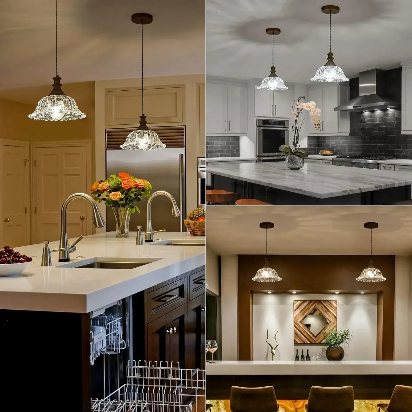 DecorBites™ Brass Glass Pendant Chandelier for Kitchen Bar Bedroom Hallway