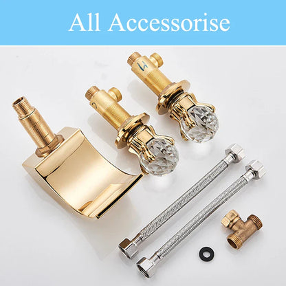 DecorBites™ Crystal Handle Gold Basin Faucet Set, Hot Cold Water Mixer Tap