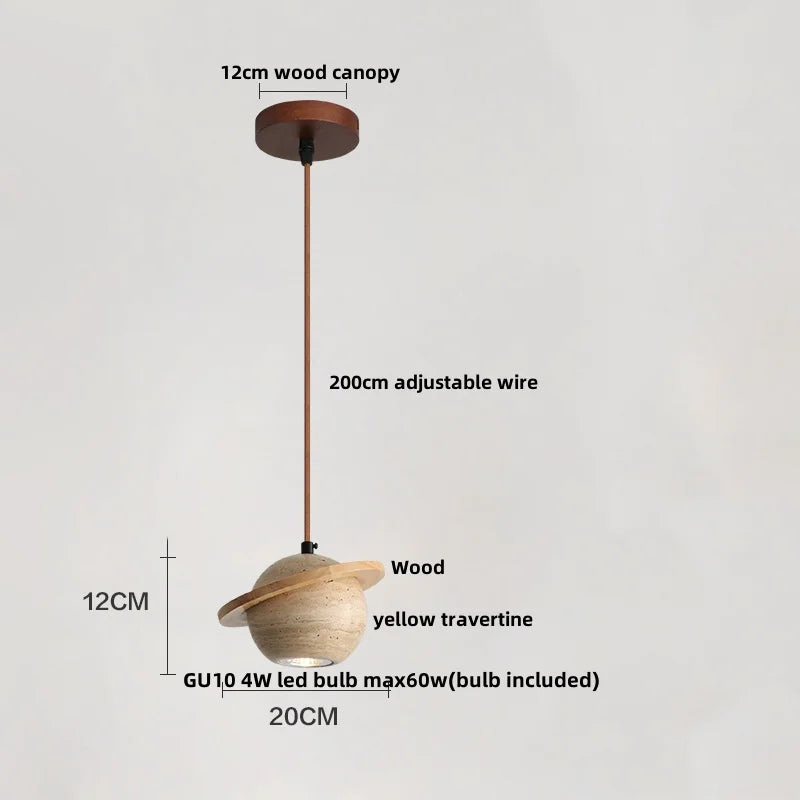 DecorBites™ Cave Stone LED Pendant Lights Wood Home Decor Yellow Globe Hanging Lamp