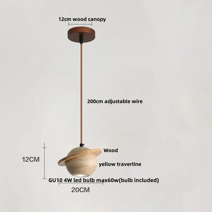 DecorBites™ Cave Stone LED Pendant Lights Wood Home Decor Yellow Globe Hanging Lamp