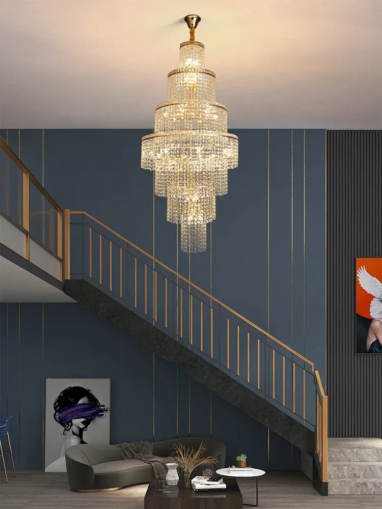 DecorBites™ Large Golden Crystal Chandelier for Modern Luxury High Ceilings