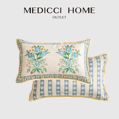 Funda de cojín lumbar DecorBites™ con estampado floral pastoral francés, 30 x 50 cm, textura de tela de lujo.