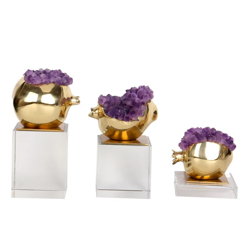 DecorBites™ Brass Purple Crystal Pomegranate Ornament - Luxury Home Decor & Artwork
