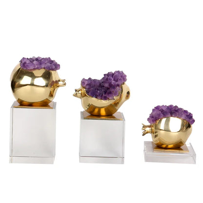 DecorBites™ Brass Purple Crystal Pomegranate Ornament - Luxury Home Decor & Artwork