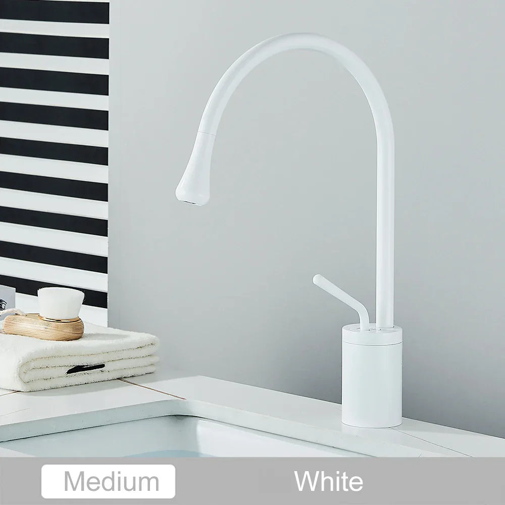 Grifo alto DecorBites™ Gold, mezclador giratorio de cascada de 360° para lavabo de baño