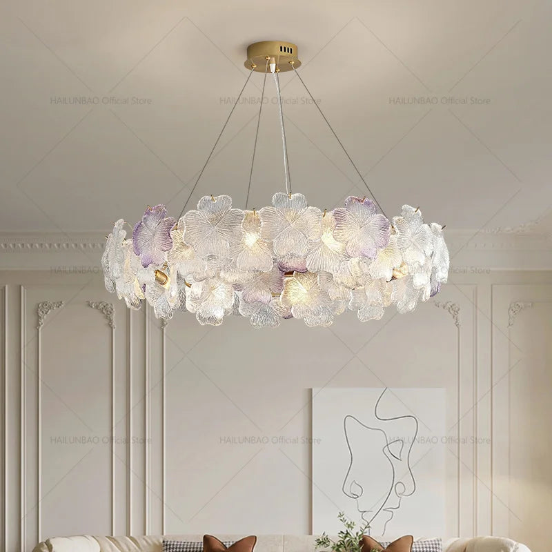 DecorBites™ Petals Crystal Chandelier Light: French Living Room & Dining Room Luxury Lighting