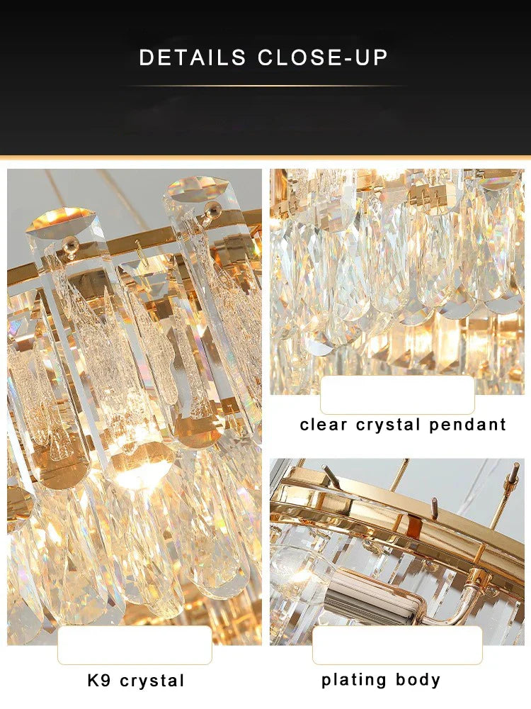 DecorBites™ Clear Crystal Oval Chandelier | Luxury Dining Room Light | Height Adjustable Hanglamp