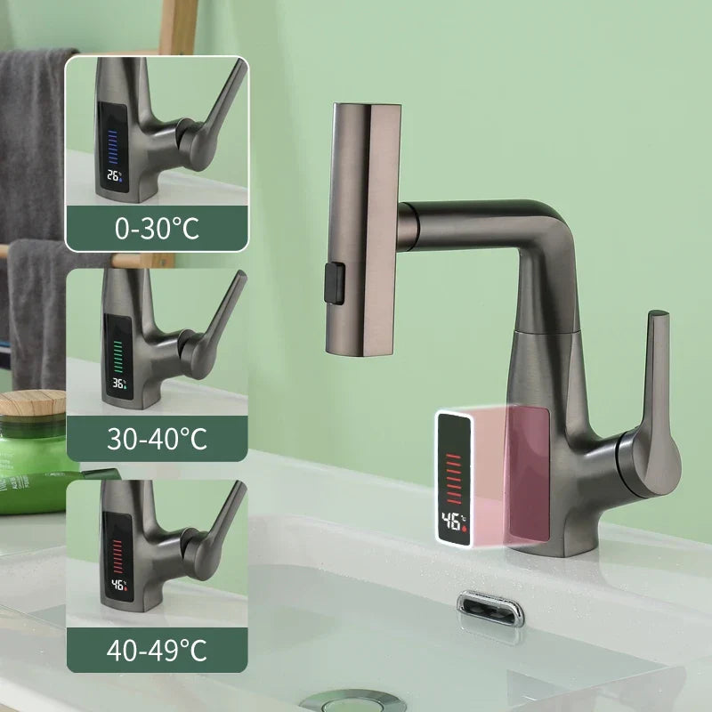 DecorBites™ Digital Display Waterfall Basin Faucet Cold Hot Mixer Rotating Sink Tap