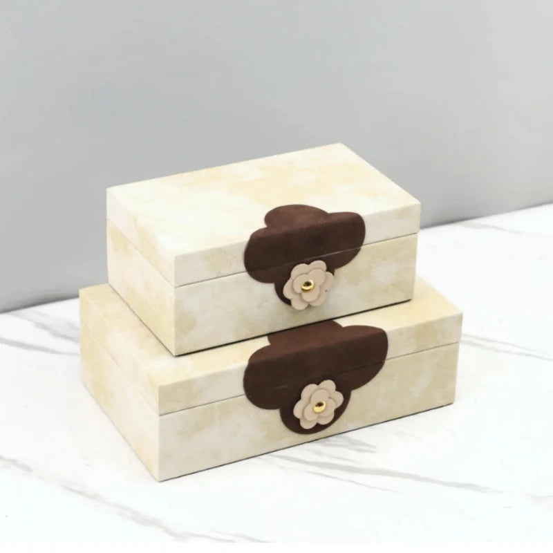 DecorBites™ Handmade Flowers Leather Jewelry Box Makeup Organizer Home Decor