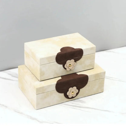 DecorBites™ Handmade Flowers Leather Jewelry Box Makeup Organizer Home Decor