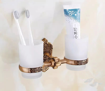 DecorBites™ Bronze Carved Bath Accessories Set: Shelf, Towel Rack, Paper Holder, Toilet Brush Holder