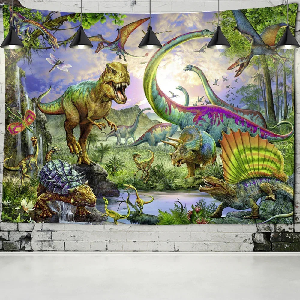 Decobites Dinosaur Age Tapestry Wall Hanging Abstract Art Animal Psychedelic Mystery Tapiz