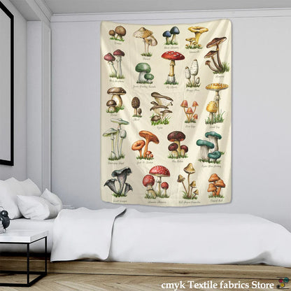 Mushroom Oil Painting Tapestry Wall Hanging by Decobites - Boho Tropical Plants Art