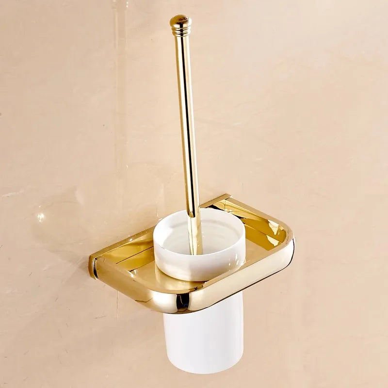 DecorBites™ Gold Brass Bathroom Hardware Set: Paper Holder, Towel Bar, Soap Basket, Towel Rack