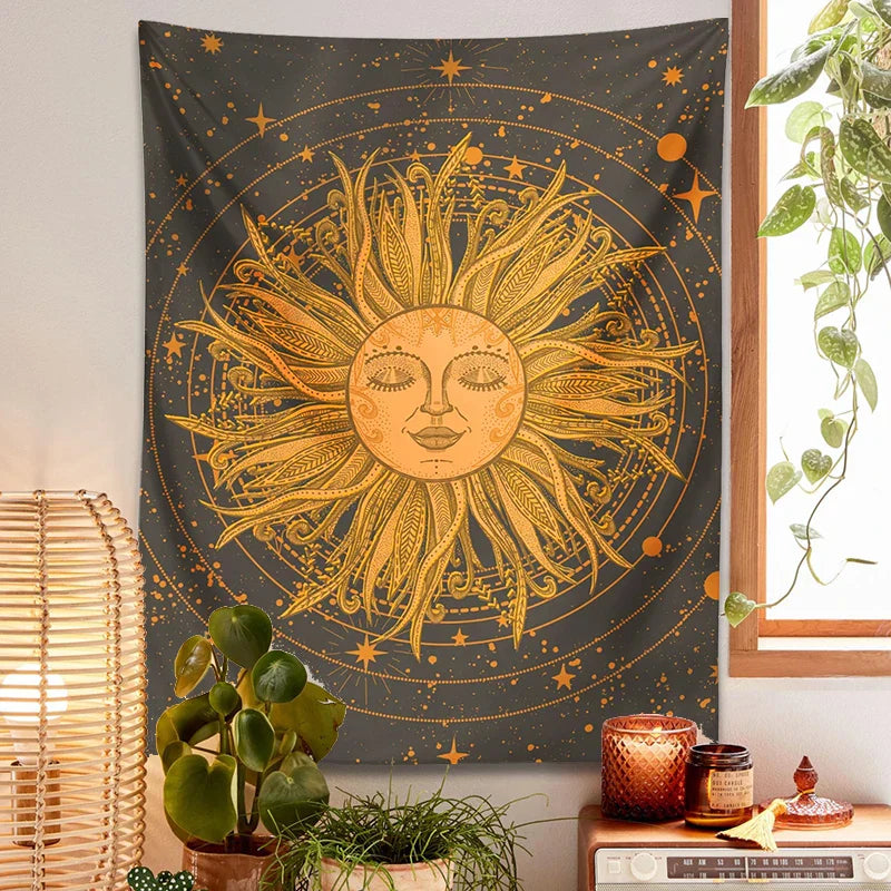 Decobites Celestial Sun Moon Wall Tapestry: 70s Retro Psychedelic Room Decor Art