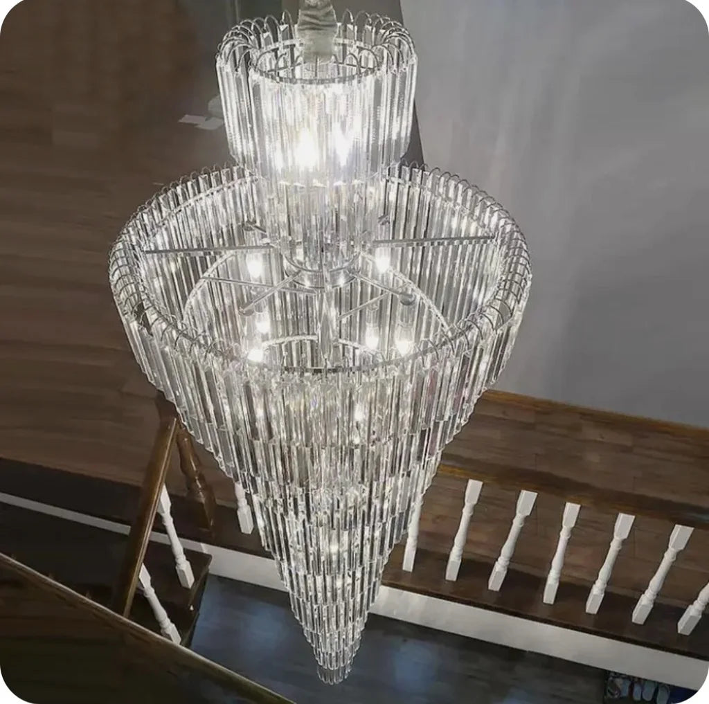 DecorBites™ Gold Crystal Duplex Building LED Chandeliers - Luxury Staircase Decoration