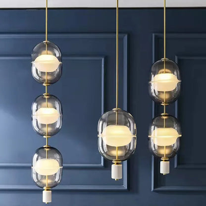 DecorBites™ Clear Gray Amber Glass Pendant Light with Marble Gold Metal Finish