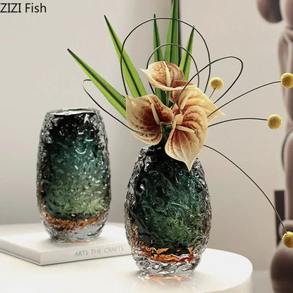 DecorBites™ Deep Green Glass Vase: Elegant Hydroponics Floral Table Decoration