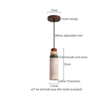DecorBites™ LED Pendant Lights Yellow Travertine Wood Hanging Lamp for Bedroom Dining Room