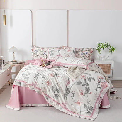 DecorBites™ 100s Egyptian Cotton Bedding Set: Queen King RU Print Sheet Pillowcase Quilt Cover