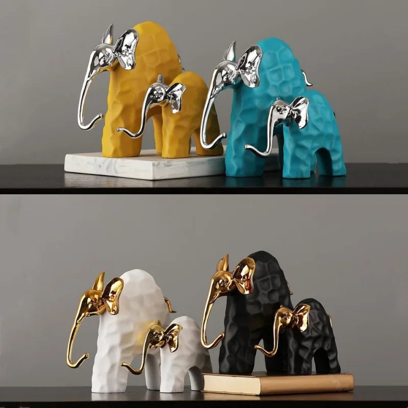 DecorBites™ Elephant Mother-calf Golden Resin Sculpture Figurine