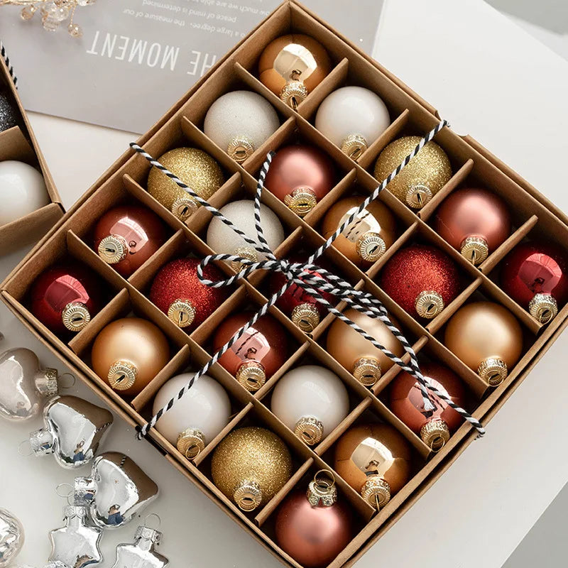 25pcs 4cm Small Size Glass Christmas Ball Ornaments Champagne Christmas Tree Party Decoration New Year Christmas Spheres Pendant