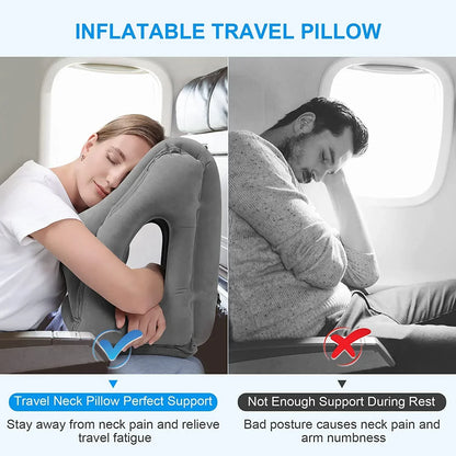 DecorBites™ Inflatable Travel Pillow: Portable Neck Cushion for Airplane, Car, Office, Nap.