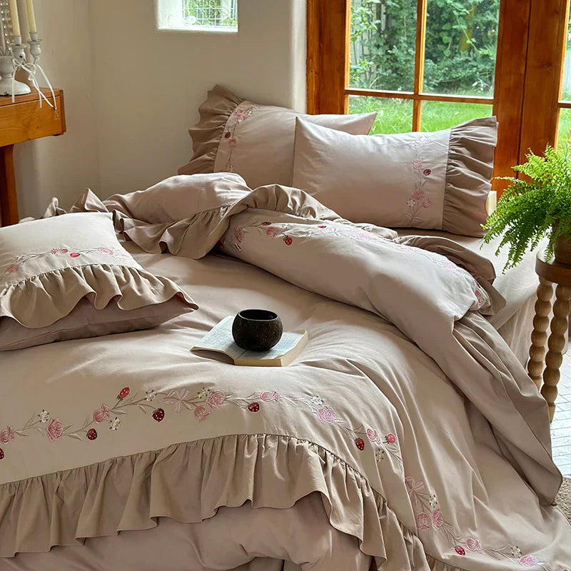 Embroidered Cotton Ruffle Bedding