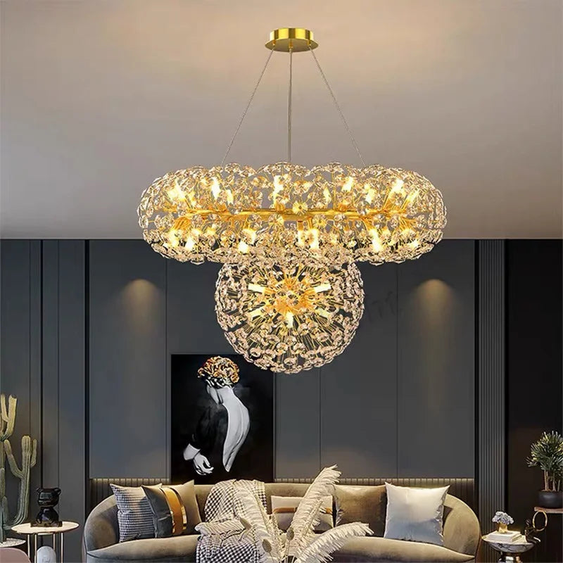 Decorbites™ Candelabro de Cristal Dorado: Lámpara Colgante LED de Lujo para Sala de Estar y Comedor