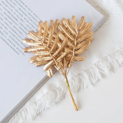 DecorBites™ Gold Palm Leaves Vase: Artificial Plants for Home Decoration, Christmas, Wedding